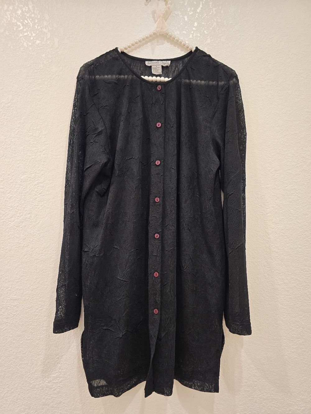 Samantha Taylor Vintage Mesh Button Up  Long Sleeve Shirt Black M